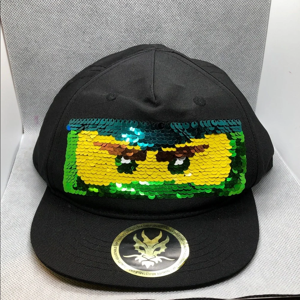 H&M Black Cap with Green and Yellow Sequin Face